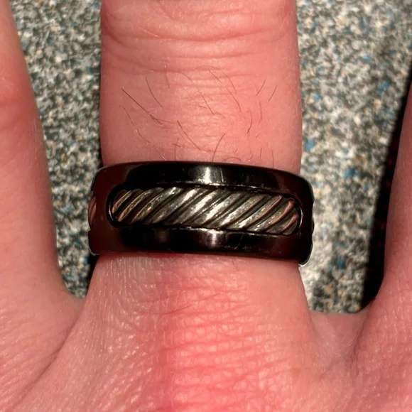 David Yurman Titanium and Sterling Silver Cable Ring Size 10